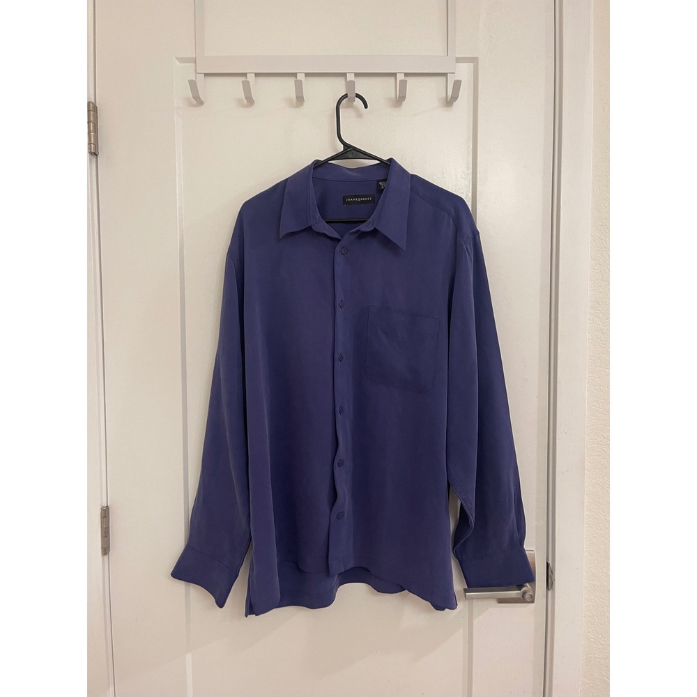 Jhane Barnes Silk Men's Blue Button Up Shirt Vintage Officr Business Luxury